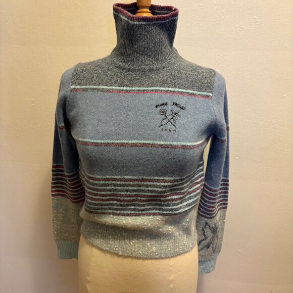 NWT Marc Jacobs Tattoo mock neck sweater in engineered stripe blue combo - Picture 4 of 13
